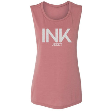 INK III Glitter Womens Mauve Muscle Tank