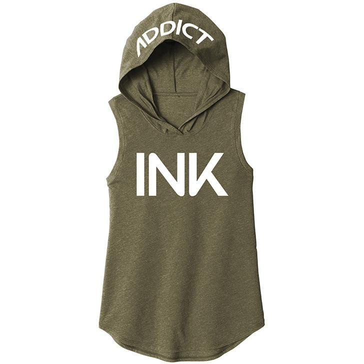INK Women's Military Green Sleeveless Hoodie Tee
