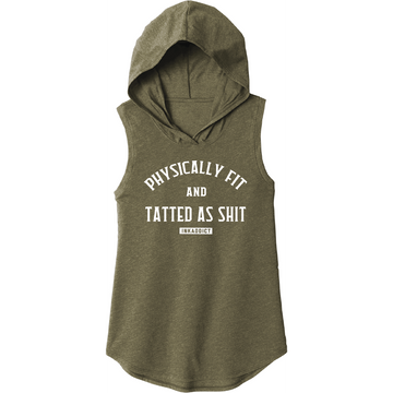 Physically Fit Women's Military Green Sleeveless Hooded Tank