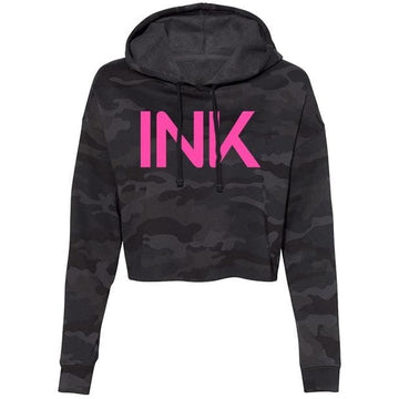 INK Women's Black/Pink Camo Crop Hoodie