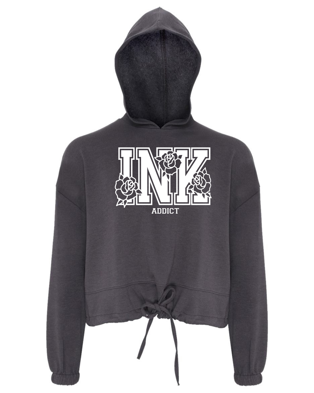INK Roses Logo Tied Knot Crop Hoodie