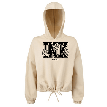 INK Roses Logo Tied Knot Crop Hoodie