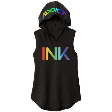 INK Rainbow Women's Black Sleeveless Hoodie Tee
