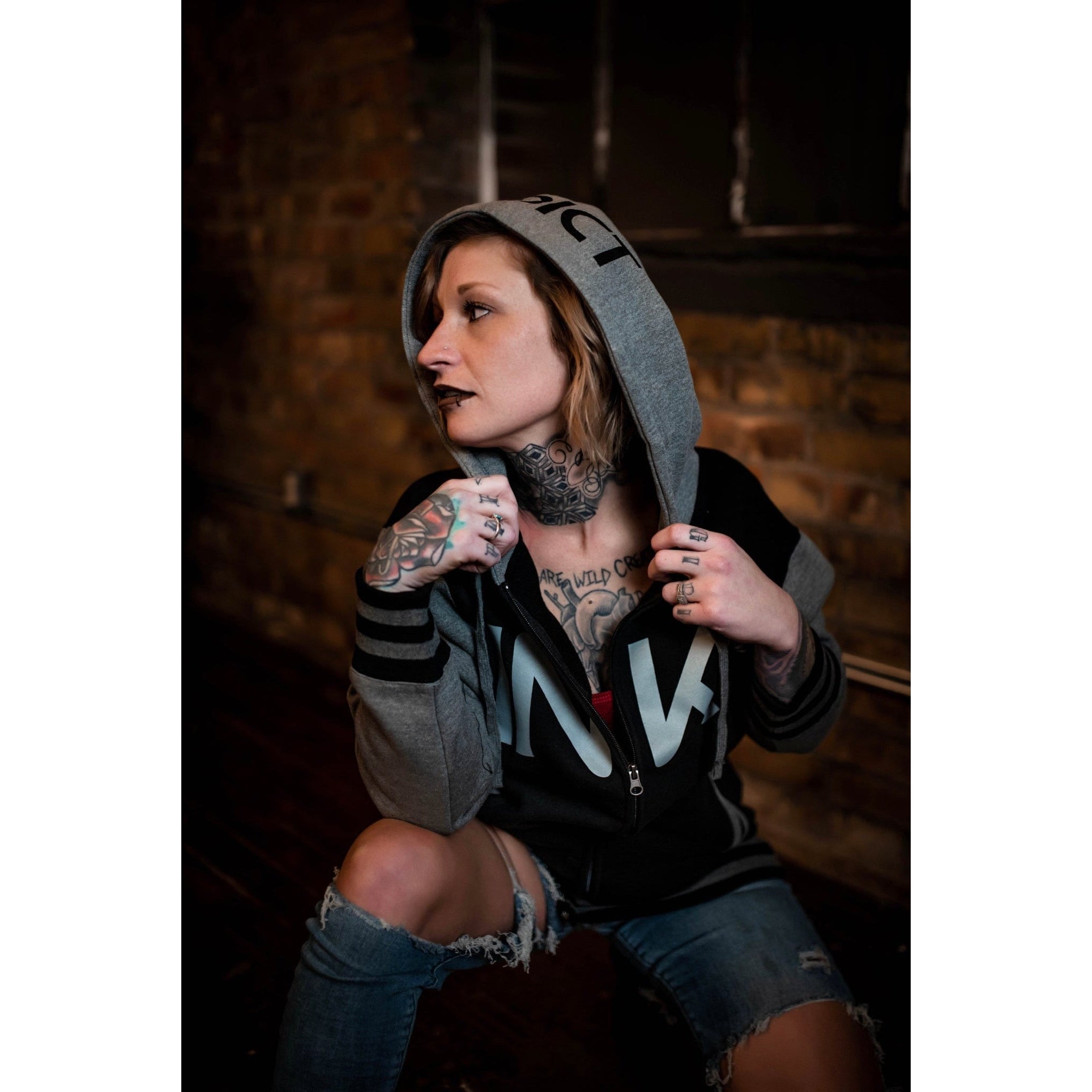 INK Unisex Varsity Black/Gunmetal Heather Zip Hoodie