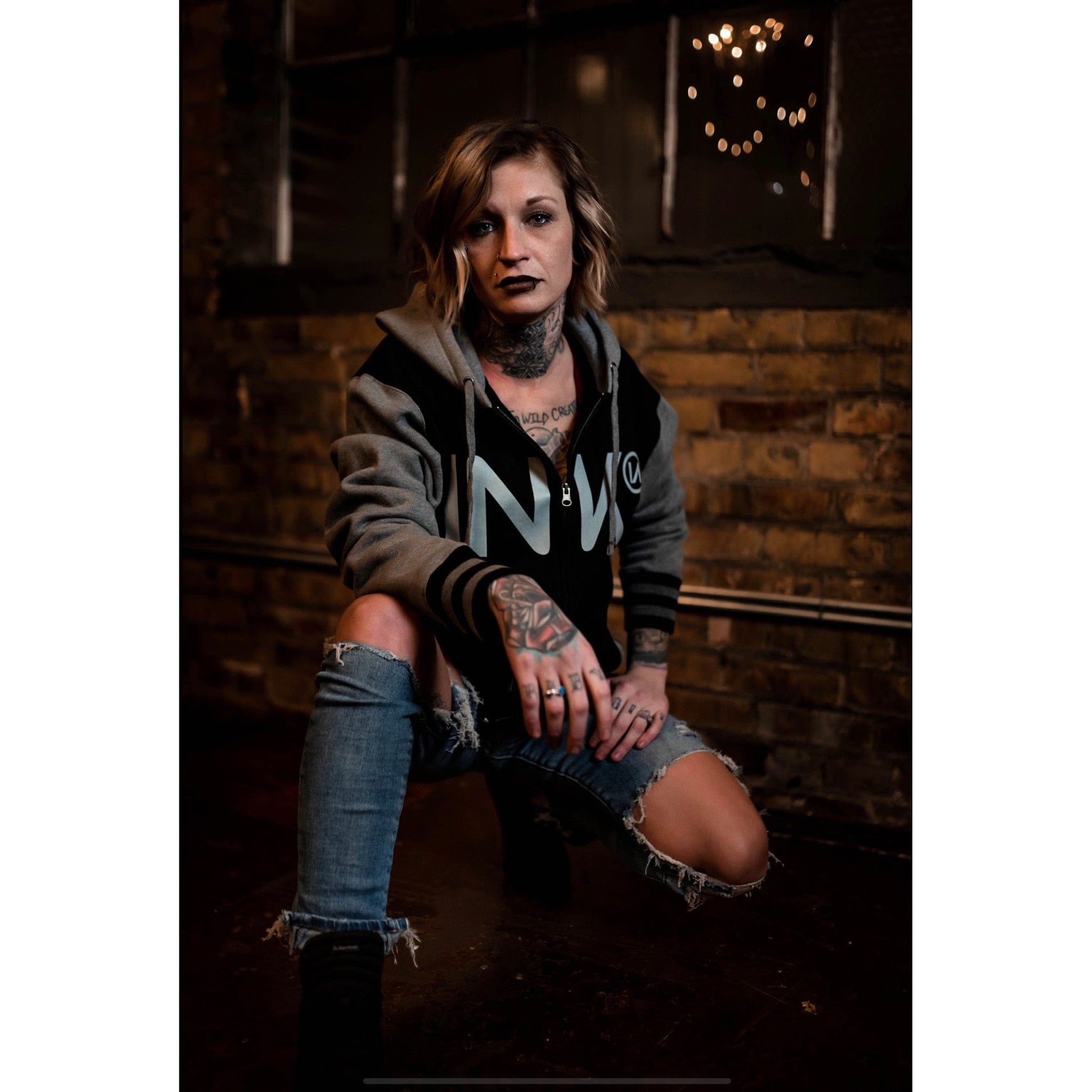 InkAddict INK Unisex Varsity Black/Gunmetal Heather Zip Hoodie