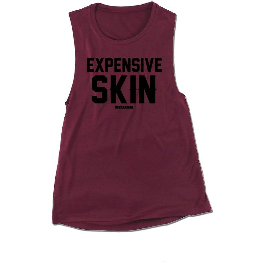 Expensive Skin Womens Maroon Flowy Muscle Tank