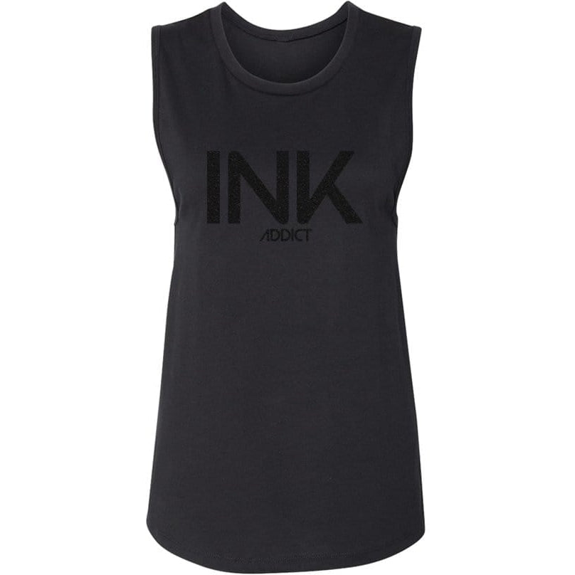 INK III Glitter Womens Black Muscle Tank