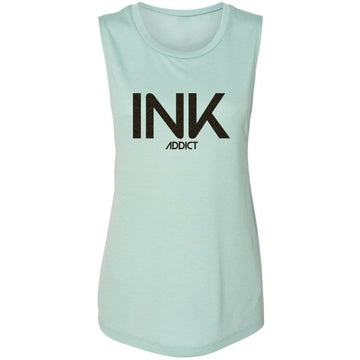 INK III Glitter Womens Dusty Blue Muscle Tank