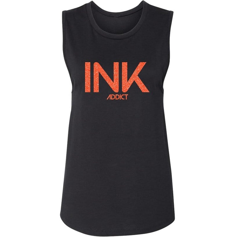 INK III Glitter Womens Black Muscle Tank