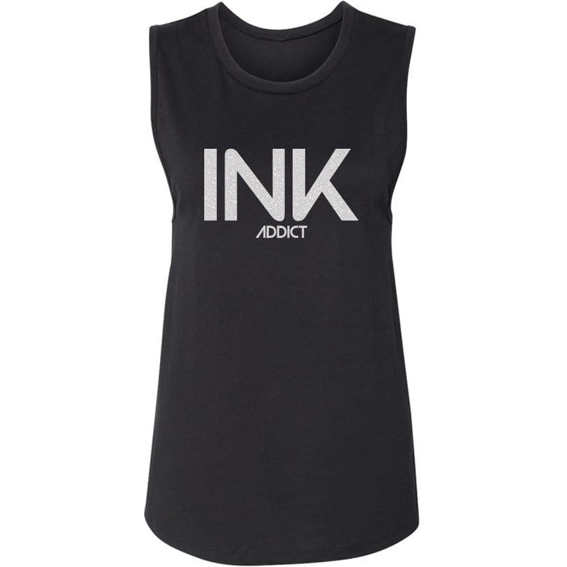 INK III Glitter Womens Black Muscle Tank