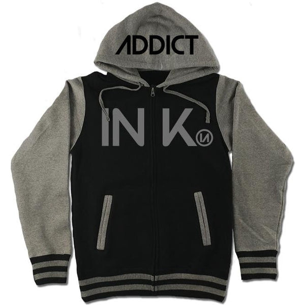 InkAddict INK Unisex Varsity Black/Gunmetal Heather Zip Hoodie