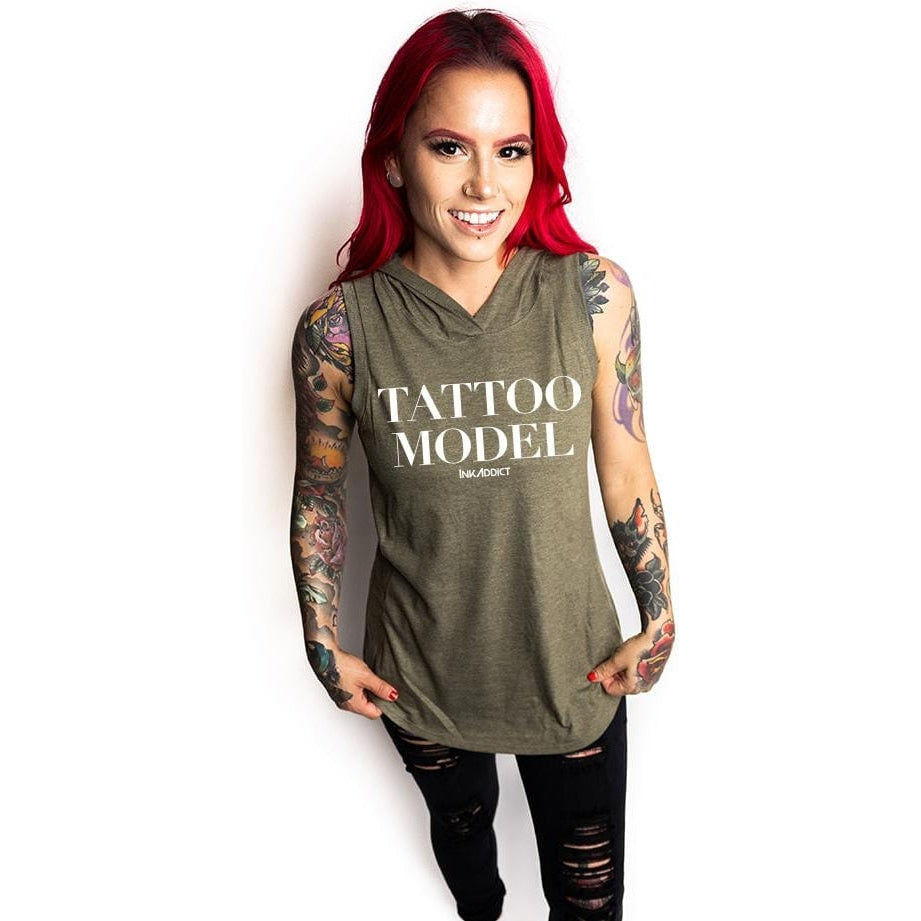 InkAddict Women's Tattoo Model Sleeveless Hoodie Tee