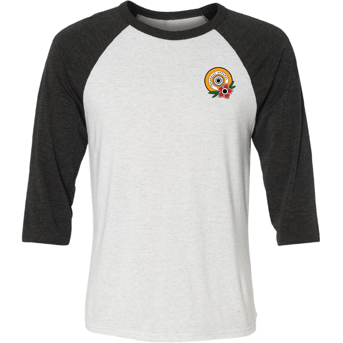 The Retro Skate Unisex White/Heather Charcoal Baseball Tee